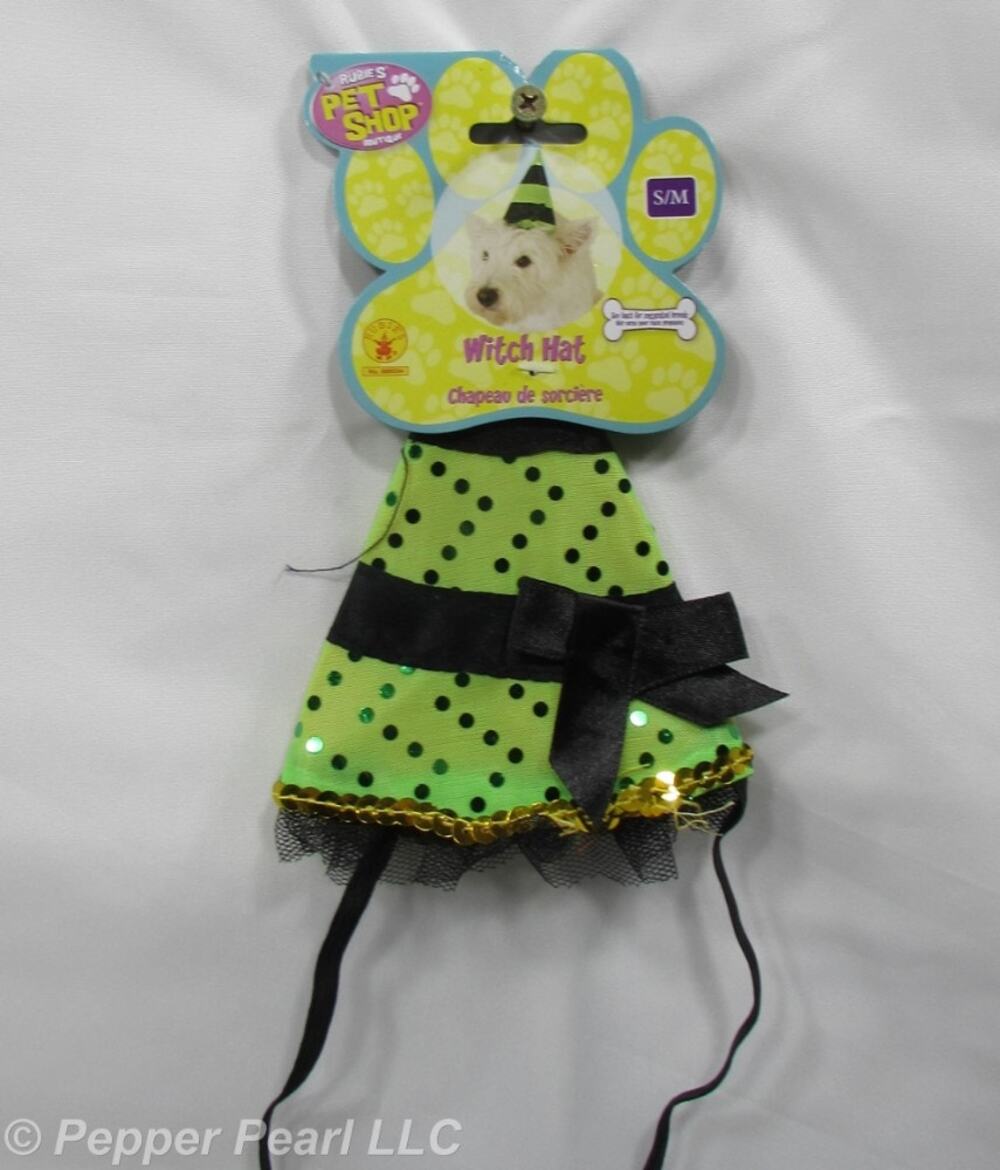 Pet Shop Witch Hat Small Medium Green Black Sequins Rubies Costume Company NOS
